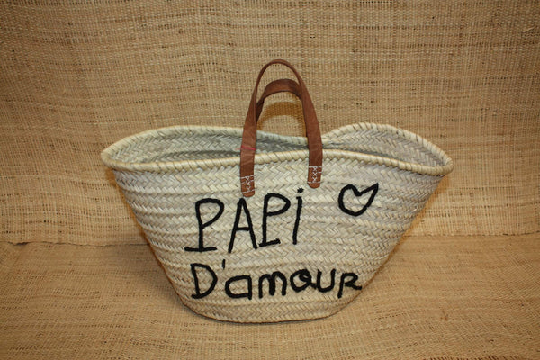 Panier personnalisé PAPI D'AMOUR - Cabas de marché, sac de plage, 100% Naturel