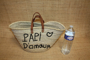 Panier personnalisé PAPI D'AMOUR - Cabas de marché, sac de plage, 100% Naturel