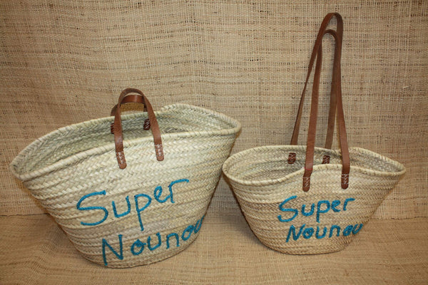 Panier personnalisé SUPER NOUNOU - Cabas de marché, sac de plage, 100% Naturel