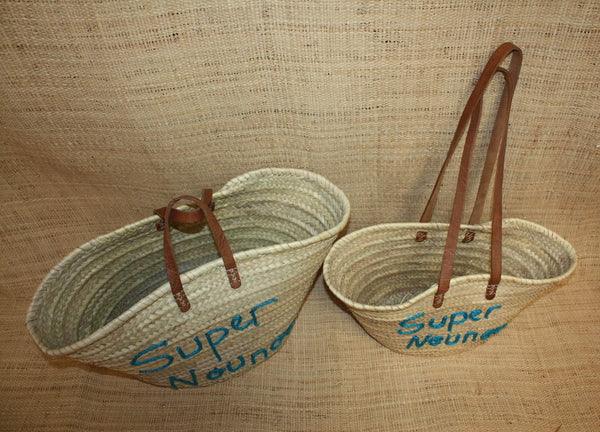 Panier personnalisé SUPER NOUNOU - Cabas de marché, sac de plage, 100% Naturel