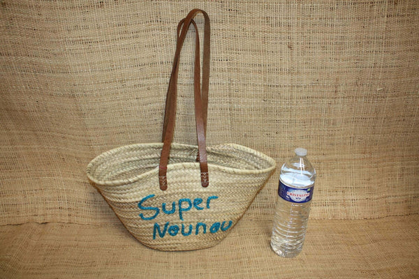 Panier personnalisé SUPER NOUNOU - Cabas de marché, sac de plage, 100% Naturel