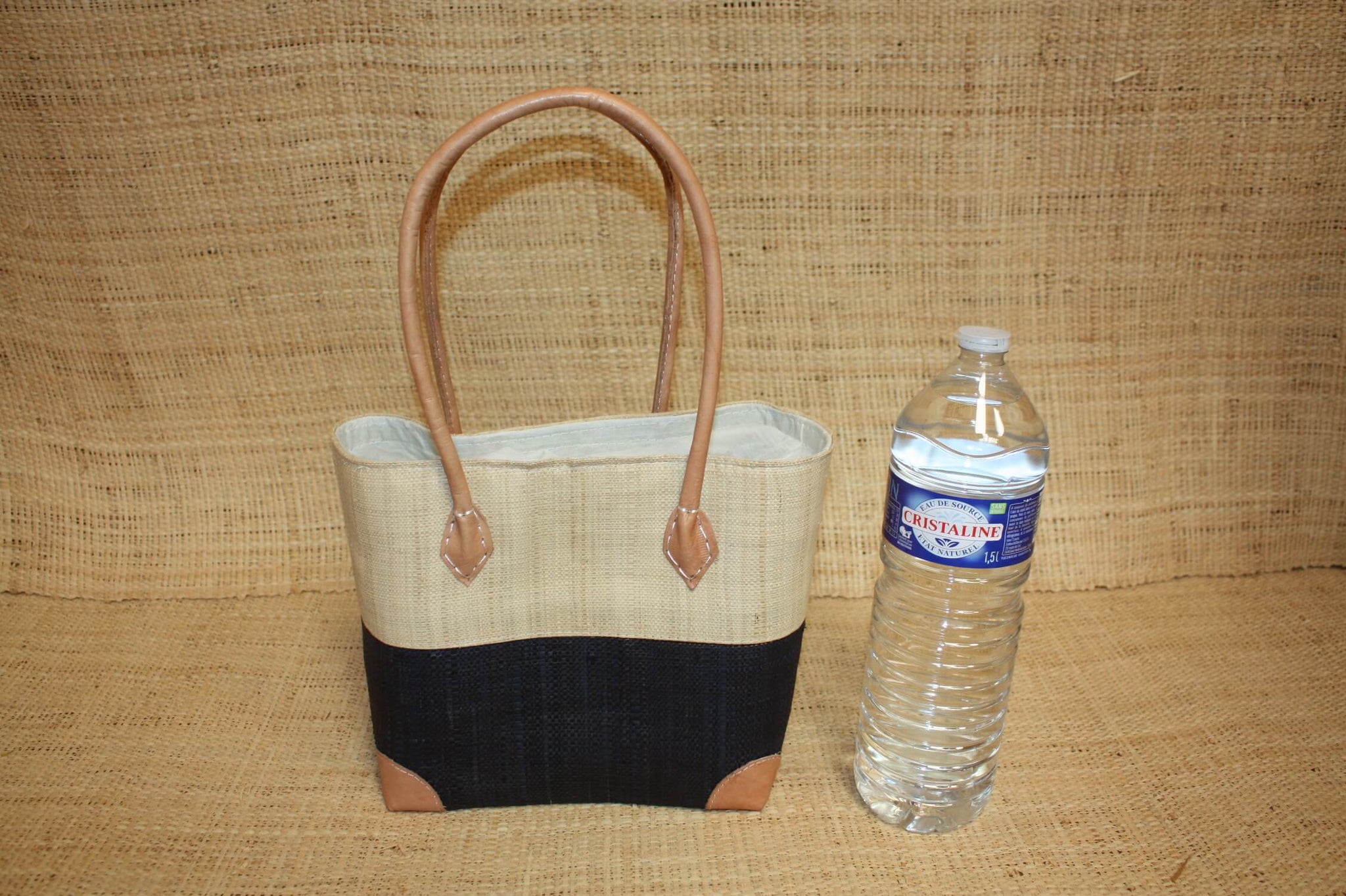 Panier Noir & Naturel - Pochon Tissu Sac Cabas Léger - 3 TAILLES - Marché, courses, plage...