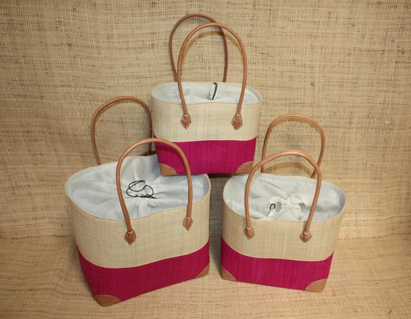 Panier Rose & Naturel - Pochon Tissu Sac Cabas Léger - 3 TAILLES - Marché, courses, plage...