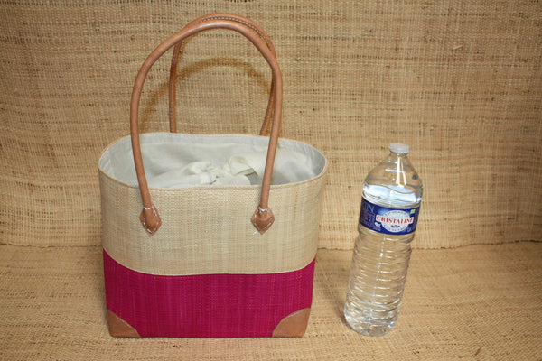 Panier Rose & Naturel - Pochon Tissu Sac Cabas Léger - 3 TAILLES - Marché, courses, plage...