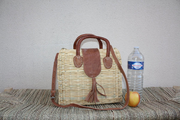 Panier Sac à Main Bandoulière - FERMETURE MAGNÉTIQUE - Naturel & Cuir - Huléti -