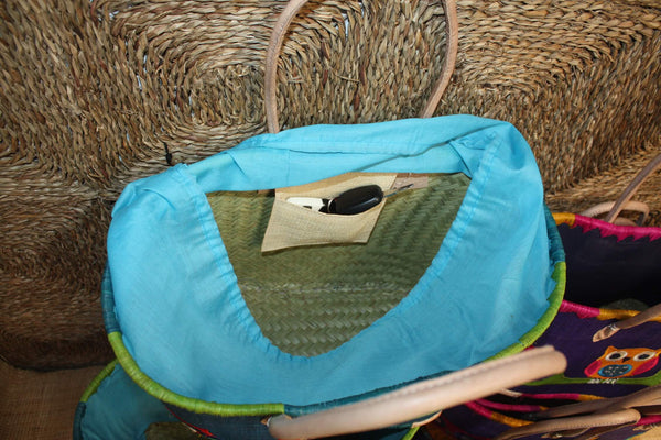 Panier brodé HIBOU CHOUETTE Bleu - Sac Anses Longues - 3 TAILLES - Cabas Marchés, courses, plage...