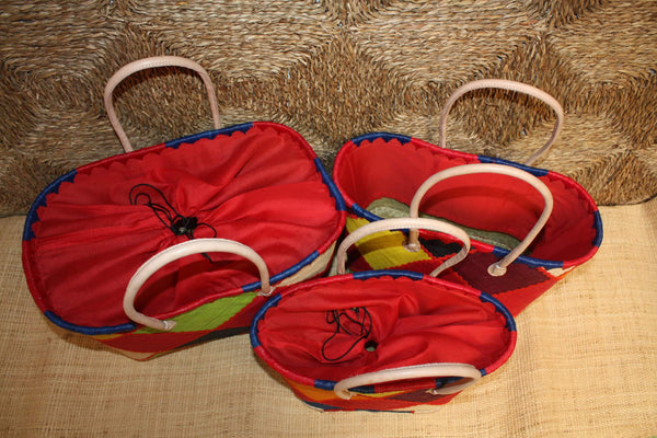 Panier brodé PATCHWORK Rabane - Cabas Sac courses Anses Longues - 3 TAILLES - Marchés, courses, plage...