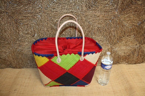 Panier brodé PATCHWORK Rabane - Cabas Sac courses Anses Longues - 3 TAILLES - Marchés, courses, plage...