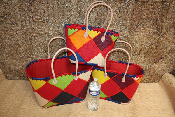 Panier brodé PATCHWORK Rabane - Cabas Sac courses Anses Longues - 3 TAILLES - Marchés, courses, plage...
