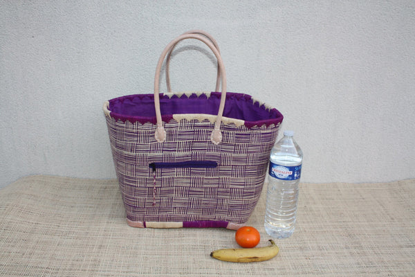 panier XXL violet et naturel artisanat de Madagascar