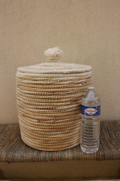 Panière de Rangement Berbère Artisanale en osier rotin et laine - TRESSÉE À LA MAIN