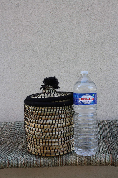 Panière de Rangement Berbère NOIRE & NATURELLE - osier rotin paille laine - ARTISANAT du Maroc