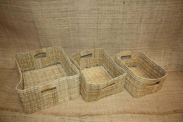 Corbeille de rangement osier Bac tressé rotin Panier rangement paille - Naturel Artisanal Décoration -