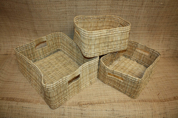 Corbeille de rangement osier Bac tressé rotin Panier rangement paille - Naturel Artisanal Décoration -