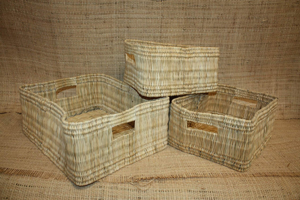 Corbeille de rangement osier Bac tressé rotin Panier rangement paille - Naturel Artisanal Décoration -