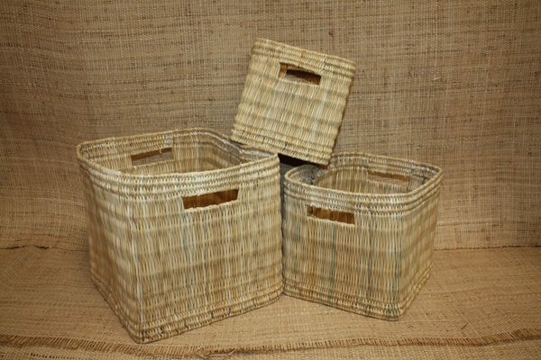 Grand Panier de rangement osier Bac tressé rotin Corbeille haute rangement paille - Naturel Artisanal Décoration -