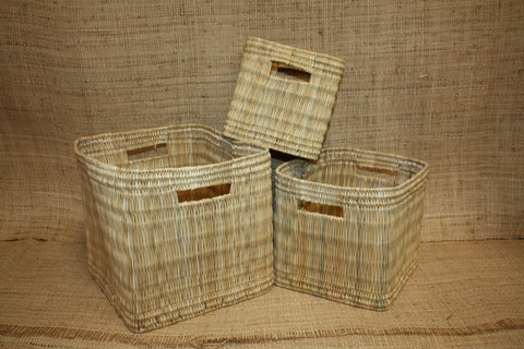 Grand Panier de rangement osier Bac tressé rotin Corbeille haute rangement paille - Naturel Artisanal Décoration -