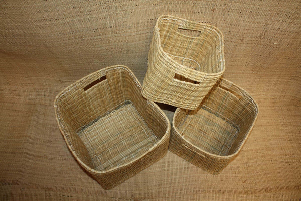 Grand Panier de rangement osier Bac tressé rotin Corbeille haute rangement paille - Naturel Artisanal Décoration -