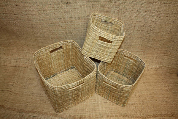 Grand Panier de rangement osier Bac tressé rotin Corbeille haute rangement paille - Naturel Artisanal Décoration -