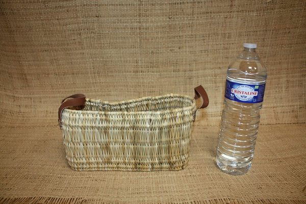 Panier de rangement osier Bac rectangulaire tressé rotin Corbeille paille anses cuir - Naturel Artisanal Décoration -