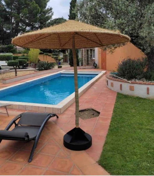 Parasol Paille Tressée - Mat en bois & corde - Artisanal - 4 TAILLES au choix - Décoration Bohème -