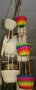 3 Hanging baskets - RAFFIA HOOK - Spice, plant or storage rack - MULTICOLORED -