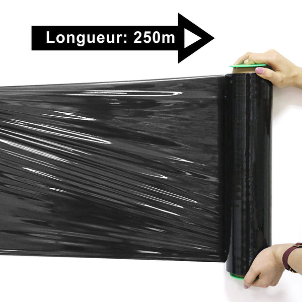 Rouleau de film étirable pour palettes - NOIR - 250 Mètres de long x 45cm de large