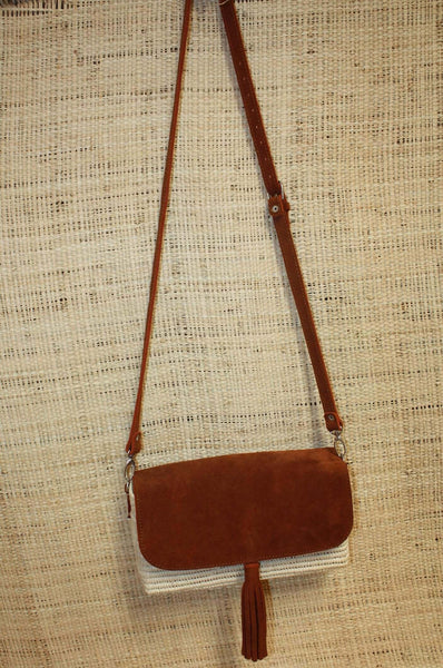Superbe Sac à main femme osier pochette paille bandoulière - Raphia & Daim