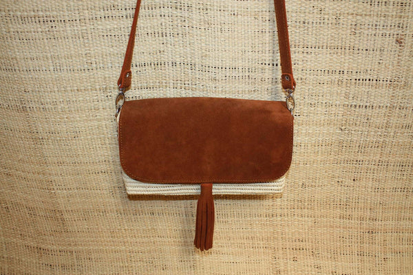 Superbe Sac à main femme osier pochette paille bandoulière - Raphia & Daim