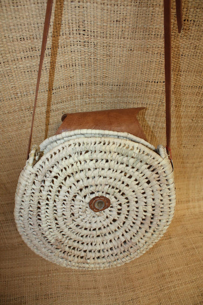 MAGNIFIQUE Sac Bandoulière été Rond Osier sac femme paille palmier cuir