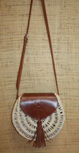 MAGNIFIQUE Sac Bandoulière été Rond Osier sac femme paille palmier cuir