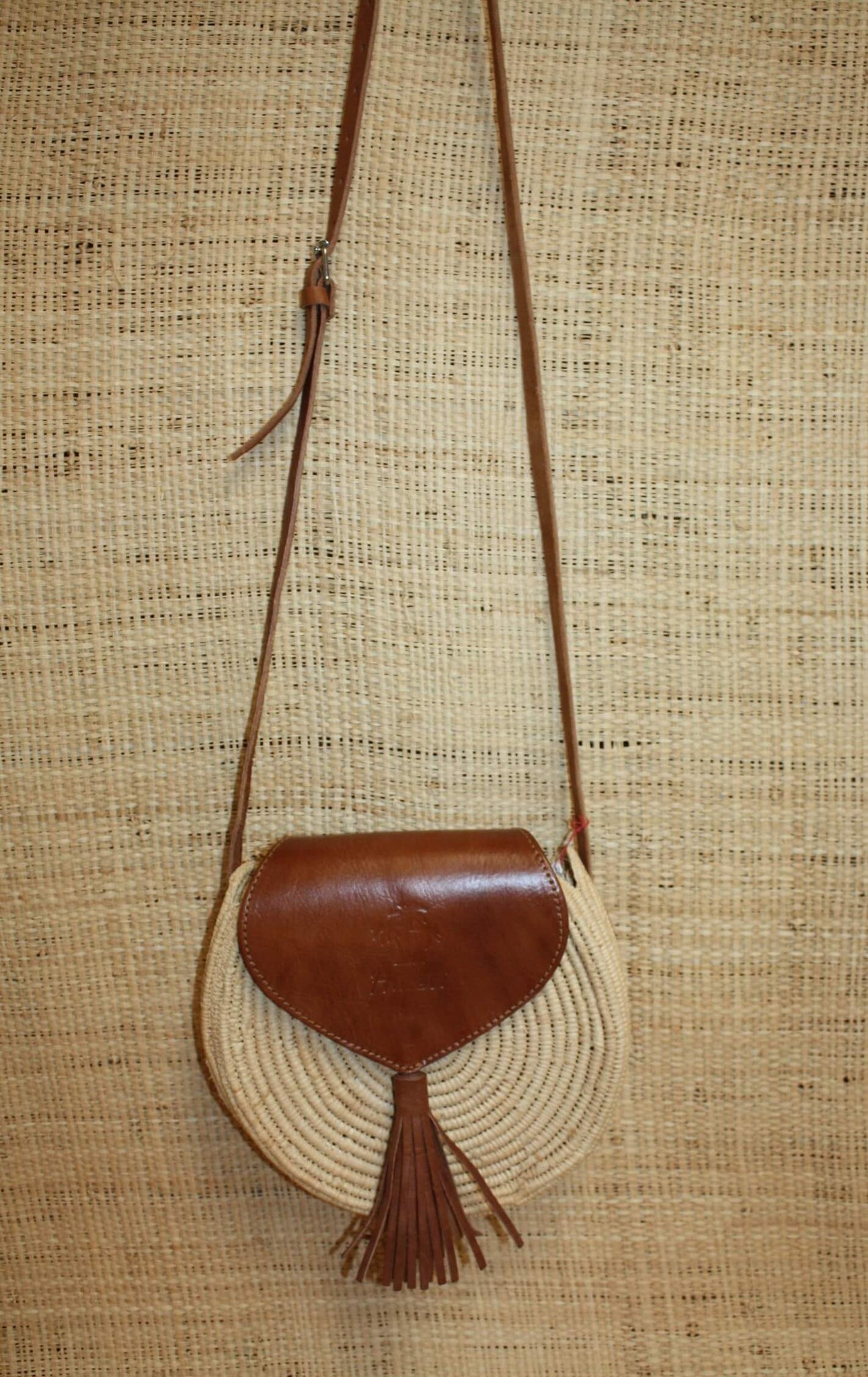 Sac à main Rond Crochet Raphia Palmier Bandoulière Anses Cuir