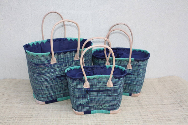 sac cabas osier tressé bleu turquoise anses longues en cuir 