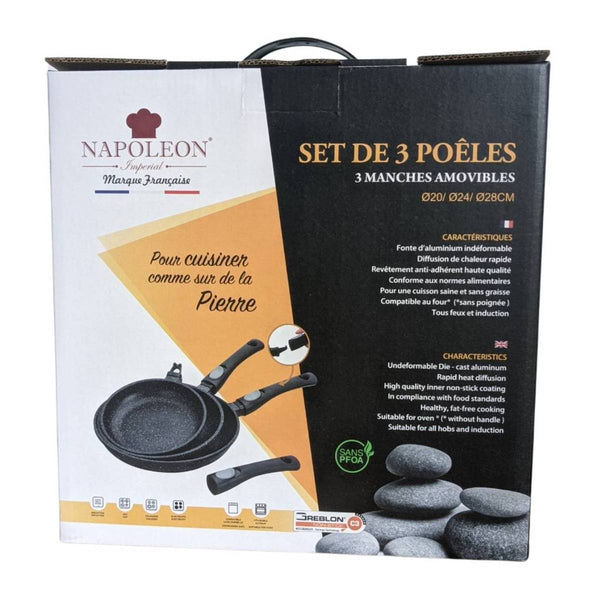 Series of 3 frying pans Ø20 24 28cm Non-stick coating ALL FOURS Removable handle
