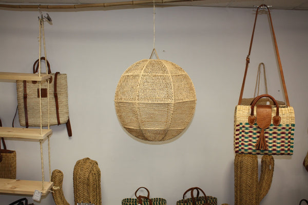 ABAT JOUR XXL Rond Paille Raphia Tressée - Suspension xxl boule Luminaire - Tressage nid d'abeille - Décoration Bohème - Fait Main