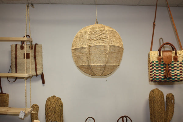 ABAT JOUR XXL Rond Paille Raphia Tressée - Suspension xxl boule Luminaire - Tressage nid d'abeille - Décoration Bohème - Fait Main