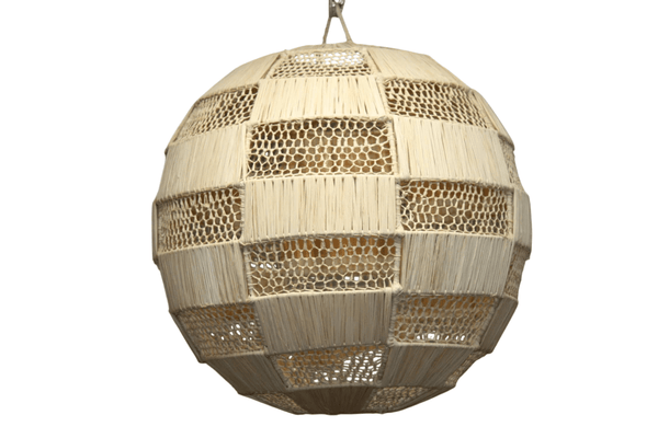 ABAT JOUR Rond Paille RAPHIA Tressée - Suspension boule Luminaire - Tressage ajouré - Décoration Bohème - Fait Main - 2 Tailles au choix