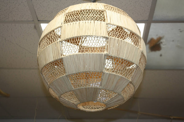 ABAT JOUR Rond Paille RAPHIA Tressée - Suspension boule Luminaire - Tressage ajouré - Décoration Bohème - Fait Main - 2 Tailles au choix
