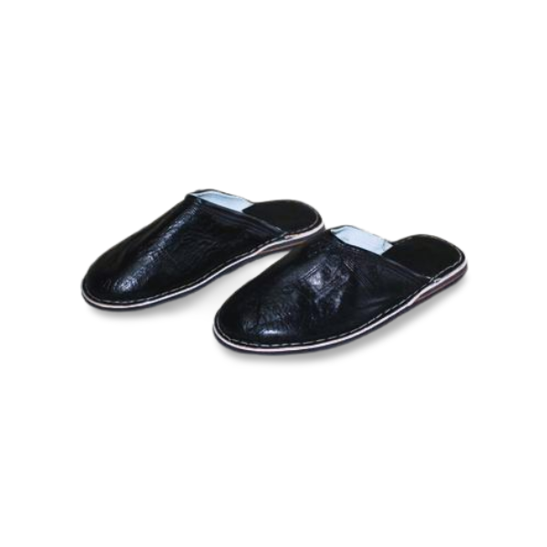 Black LEATHER SLIPPER - 100% HANDMADE Berber manufacturing - Man &amp; Woman - From 38 to 45 -