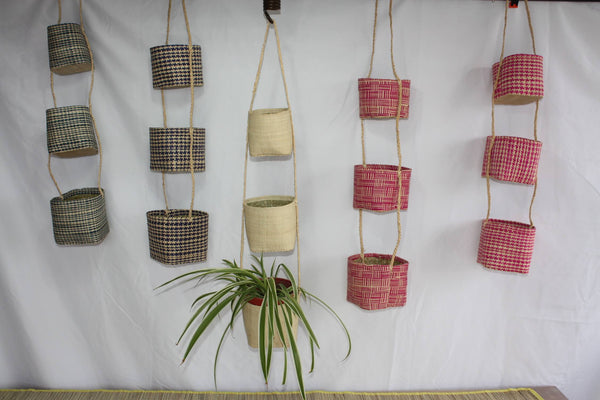 3 hanging baskets - Plant or spice holder - Small storage jars SUPERB DECO - rattan wicker basket