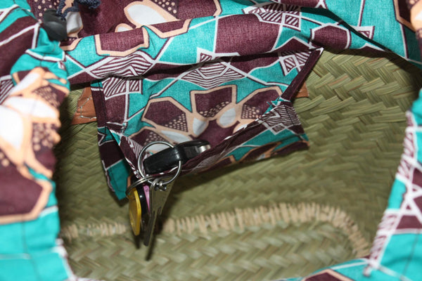 Panier sac cabas - JOLI Pochon tissu WAX africain - 3 TAILLES - idéal marchés , courses , travail , plage... raphia palmier roseau osier