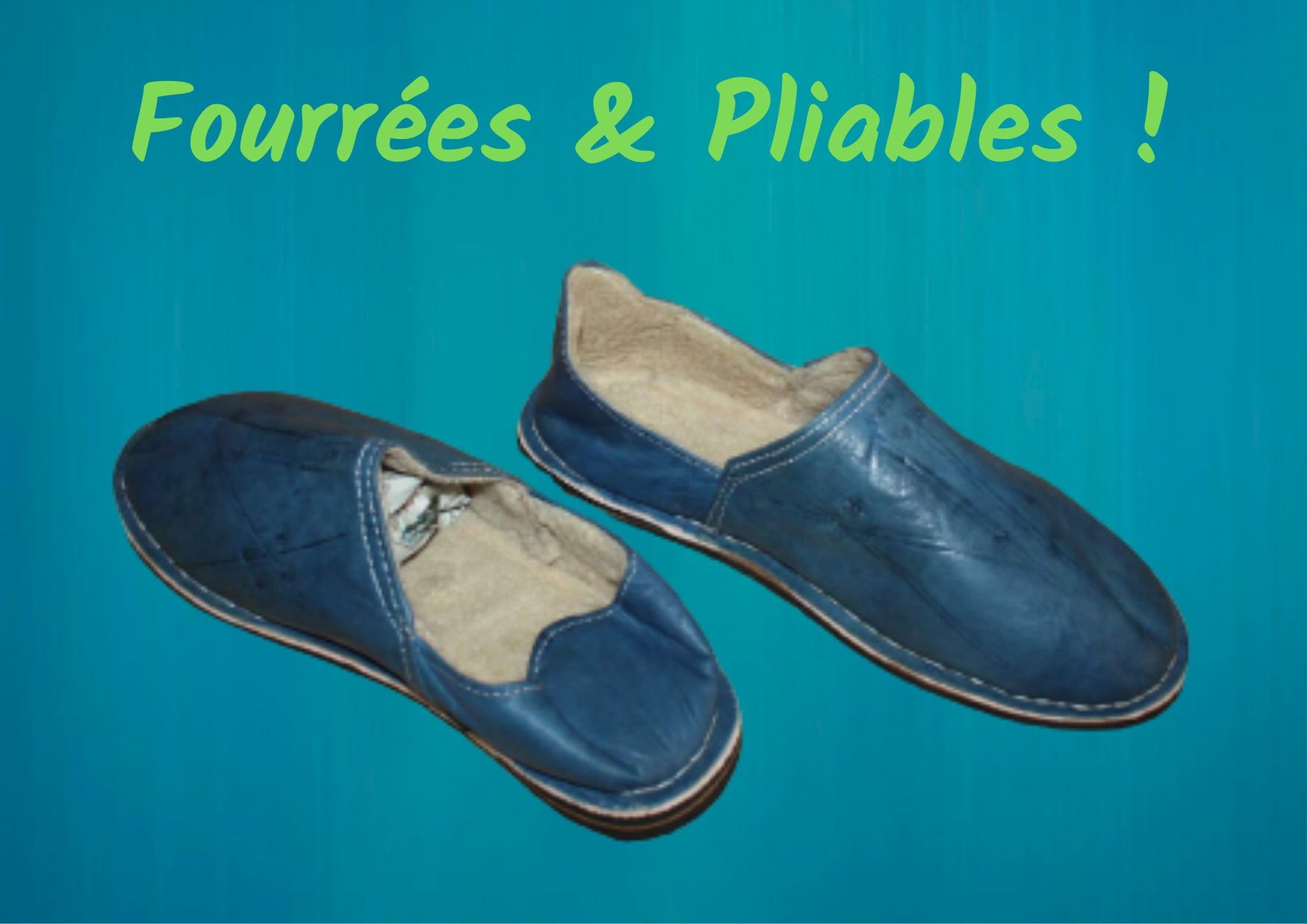 Babouches Dambira faites mains au Maroc en bleu ou marron Babouches Dambira faites mains au Maroc en bleu ou marron