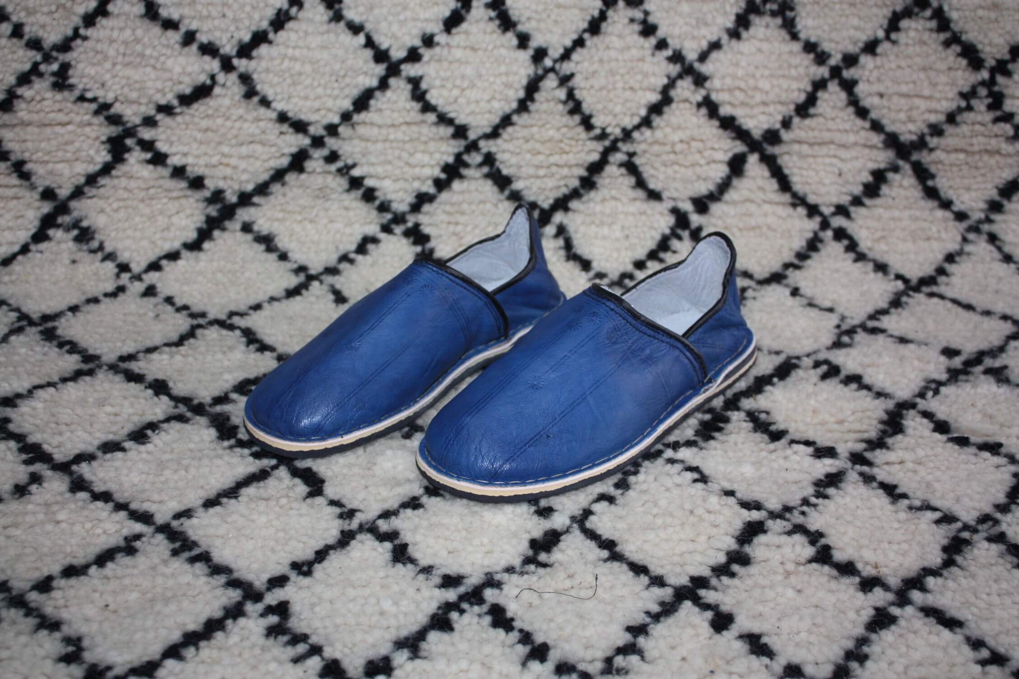 Blue LEATHER slippers with heels - Moroccan manufacturing 100% HANDMADE - Man &amp; Woman - From 38 to 45 -