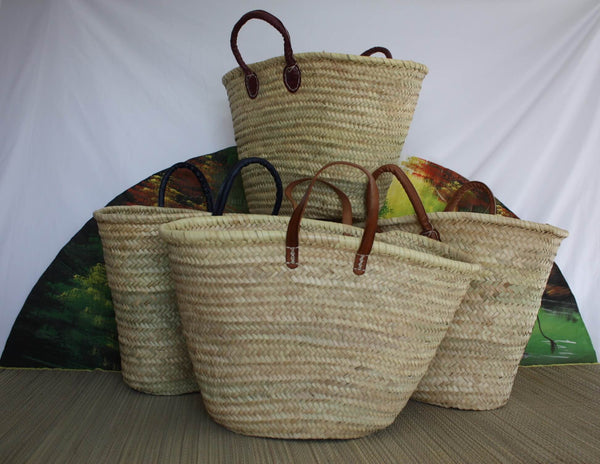 LARGE Shopping Basket - Natural Palm Straw - Market Tote Bag - Moroccan Bassinet Beach