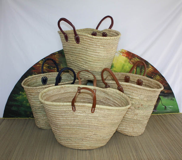 LARGE Shopping Basket - Natural Palm Straw - Market Tote Bag - Moroccan Bassinet Beach