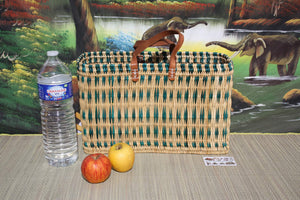 Sac Cabas Vert & Naturel - Panier Marocain Anses Cuir - 3 tailles - idéal courses , marchés , travail , plage ...