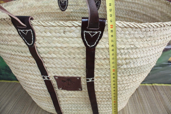 GROSSER RIESIGER XXL-Korb für den Strandmarkt-Einkauf – marokkanische Strohweiden-Einkaufstasche Rattan-Palme