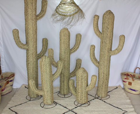 CACTUS Hand Braided Decoration in Palm Tree Doum - Handcrafted straw rattan wicker - 6 SIZES to choose from -