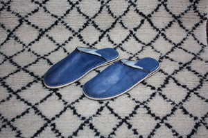 Blue LEATHER SLIPPER - 100% HANDMADE Berber manufacturing - Man &amp; Woman - From 38 to 45 -