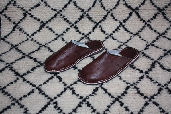 Brown LEATHER SLIPPER - 100% HANDMADE Berber manufacturing - Man &amp; Woman - From 38 to 45 -